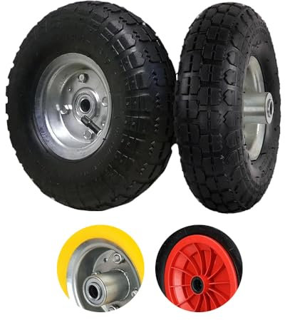 Set of 2 Pneumatic Sack Truck Tyres - 10 Replacement Wheels For Wheelbarrows, Garden Carts, Sack/Hand Trucks, Trolleys, Utility Wagons - 4.1/3.5-4 Emergency Tyre | Heavy Duty Rubber, Easy Install
