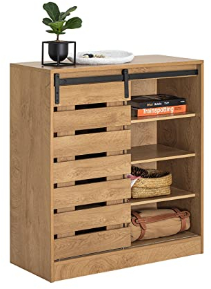 SoBuy FSB65-N Sideboard Schuhschrank mit Schiebetür Kommode Schrank Küchenschrank Flurschrank Lowboard Aufbewahrungsschrank Buffet Natur BHT ca.: 80x89x35cm