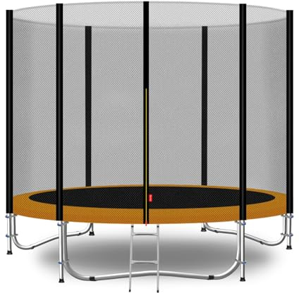 Baunsal® Trampolin Outdoor Ø 244 cm (EXD) orange als Komplettset mit Federabdeckung, Sprungmatte, Netz und Leiter - Gartentrampolin Spielzeug für Kinder