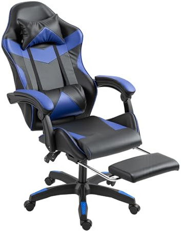 Panana Gaming Chair Racing Gas Lift Swivel High Back Ergonomic Chair with Lumbar Support & Footrest (Blue)