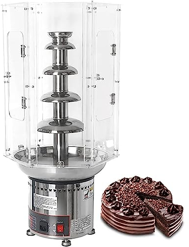HSRG Chocolate Fountain Machine, 6/7 Tiers Commercial Stainless Steel Sauce Melting Pot Large Fondue Sets with Plastic Clear Acrylic Dust Cover, for Party Wedding Buffet Equipment