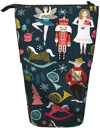 AABSTBFM Women's Nutcracker Ballet Xmas Dance Expandable Vertical Pencil Case - Multi-Purpose Pen Bag and Makeup Pouch for School, Office, and Travel