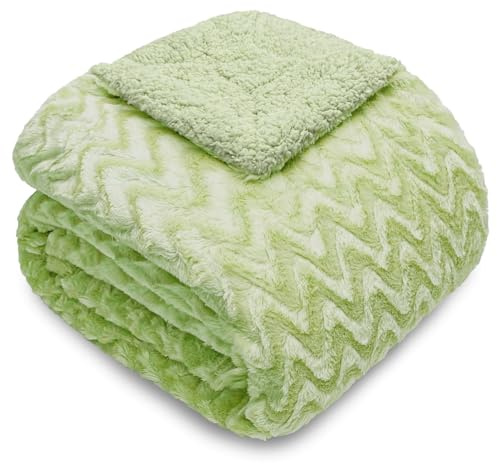 Whale Flotilla Manta Sherpa Reversible Felpa para Sofá y Cama 130x150 cm | Manta Esponjosa, Acogedora, Peluda, Mullida, Cálida para Todas las Estaciones, Verde Claro