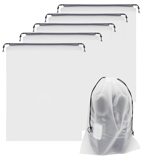 MEETTIKEY 5 Stück Schuhbeutel, Transparente Schuhbeutel Reise mit Zugband Wasserdicht Staubdicht Shoe Organizer für Männer und Frauen Reisen Essentials Zuhause Aufbewahrungstasche (30 X 40cm)