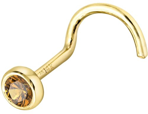 Jewelry Avalanche Solid 14K Yellow Gold Nose Screw Stud Bezel Set 3mm Citrine 22G Cork-screw Nose Stud - November Birthstone Nose Ring Stud NSBZ-CN30YG