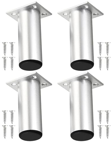 Spares2go Universal Adjustable Furniture Feet 4.5 Silver Sofa Cabinet Bed Chair Riser Legs (Pack of 4)