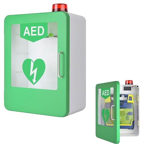 BDJSN Wandmontierter AED-Schrank, tragbarer Defibrillator-Aufbewahrungsschrank aus Kunststoff, Doppelschalter-Wandschrank mit Alarmsystem, kompatibel mit den meisten AED