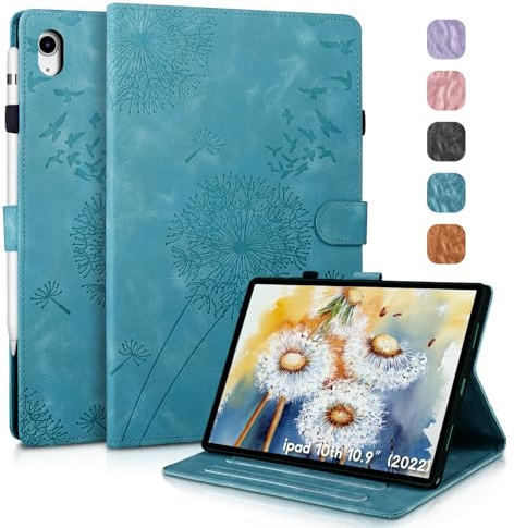 Rostsant ipad 10 Generation hülle 2022 10,9 Zoll/iPad 11 (A16) 2025 Löwenzahn PU Leder ipad hülle 10. Generation Brieftasche Tasche Schutzhülle Magnetisch Schutzhülle Blau