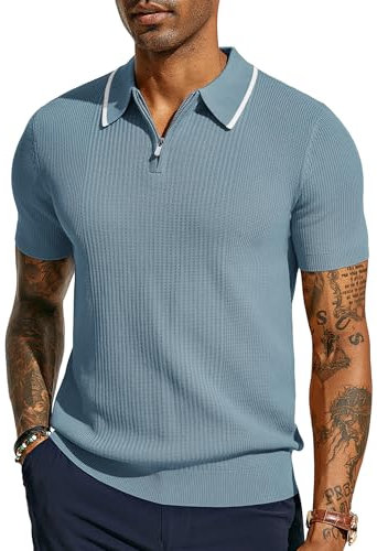 PaulJones Men's Polo Shirts 1/4 Zip Polo Neck Shirts Casual Knitted Polo Shirt Summer Golf Shirts XL Dark Blue