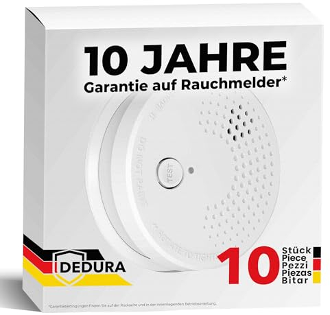 Rauchmelder 10er Set mit 10 Jahre Garantie BSI Zertifiziert nach DIN EN14604 inkl. 9V Batterie Rauchwarnmelder Brandmelder Feuermelder