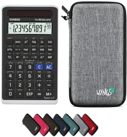 Casio fx-82 Solar II inkl. WYNGS Schutztasche Hellgrau - Wissenschaftlicher Taschenrechner - Basic Set