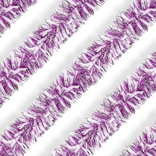 Pink White Christmas Tinsel Garland, 10m/32.8ft Chunky/Fine Christmas Tree Hanging Tinsel Decoration Metallic Tinsel Xmas Decoration for Wall Fireplace Christmas Tree Decor (Pink White)