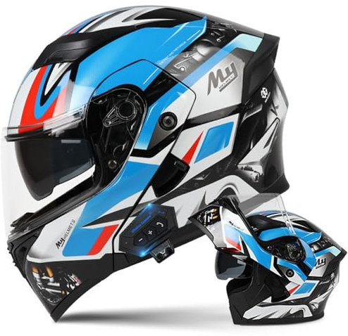 Casco Modulare Moto Bluetooth Integrato, Casco Moto con Integrale con Doppia Visiera, Casco Integrato Apribile Omologati ECE, Bluetooth Caschi Modulari per Uomo Donna