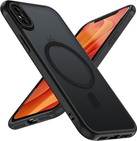 ivoler Matt Schwarz Magnetisch Hülle für iPhone XS Max 6.5 Zoll, Kompatibel mit MagSafe, [Militärnorm Sturzschutz] Stoßfest Kratzfest Rückseite Schutzhülle Dünn Silikon Handyhülle Case