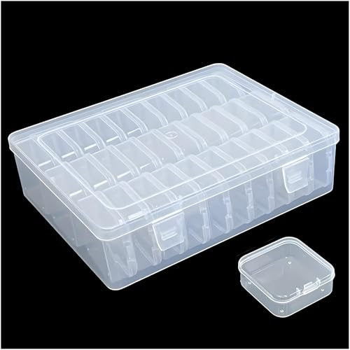 Forever bene 31 Piece Clear Plastic Storage Box Organiser, Large Outer Case with 30 Removable Inner Containers, Stackable Sorting System for Beads, Jewellery, DIY Crafts & Hardware,Rhinestone