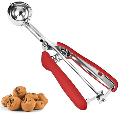 Cookie Scoop, Ice Cream Scoop, 1Tbsp/15 ml/0.5oz Cookie Scoops for Baking, 18/8 Stainless Steel Cookie Scooper for Baking, Cookie Dough Scoop with Non-Slip Grip (Red)