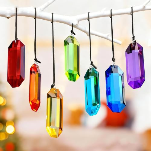 7 Stück 7.6 cm Sonnenfänger Kristall Prismen Kristalle zum aufhängen Prisma | Regenbogen Prismen Kristalle Glasornamente Hängend Sonnenfänger Kristalle Deko Anhänger Fenster Kronleuchter Garten Hochzeit