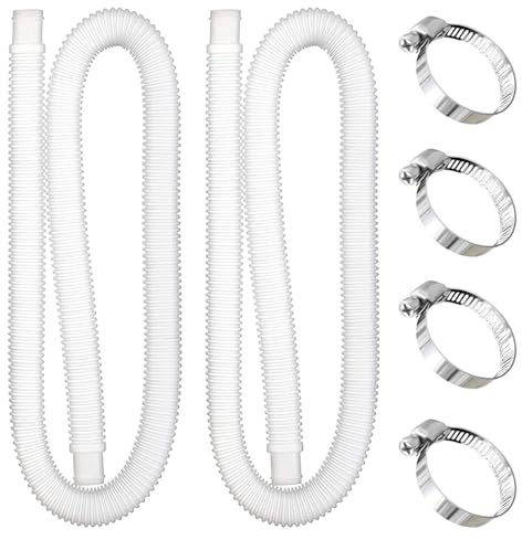yotutun Tubi per Piscina 32mm, 2 Pezzi 1m, Tubi di Ricambio per Piscine con 4 Morsetti in Metallo, Tubo di Ricambio per Pompa Piscina, Pompe da Piscina per Piscine Fuori Terra
