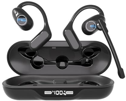 iDIGMALL Bluetooth 5.4 Headset w/Detachable Microphone, Open Ear Headphones w/Noise Canceling Mic & Mute for Call, Multipoint Wireless Earbuds w/Charging Case for Office Home Work Driving Travel