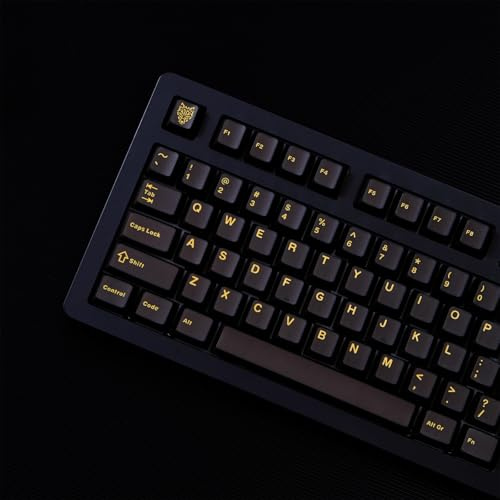 114 Keys Doubleshot Tranlucent Keycaps, Black Gold keycaps, Cherry Profile Keycap Set for 60% 65% 75% Mechanical Keyboard Cherry Mx Switches
