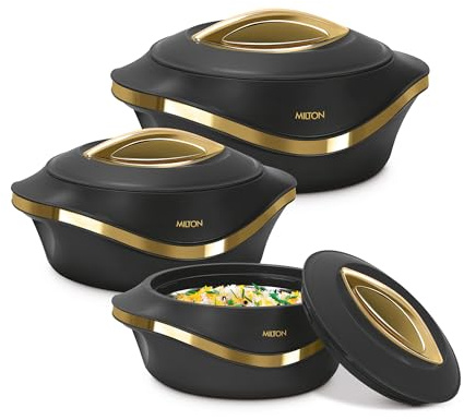 MILTON Insulated Casserole with Lid, 3 Piece Set of 2L/1.4L/0.9L Food Warmer/Cooler - Thermal Soup/Salad Serving Bowl - Stainless Steel Container for