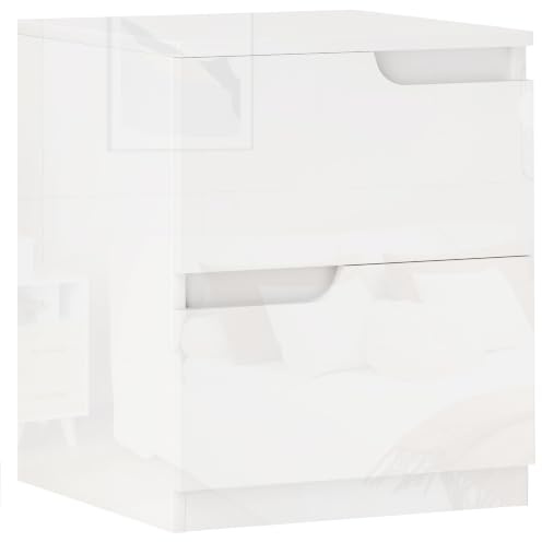 HOMCOM Nachtschrank Nachttisch 2 Schubladen 40 x 40 x 48 cm Hochglanzweiß | Beistelltisch, Wohnzimmer, Schlafzimmer, Modern