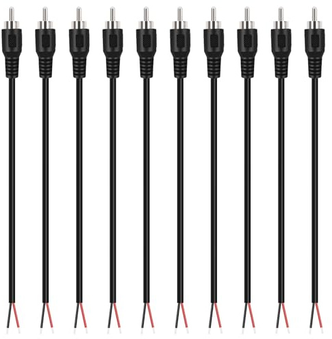 Fancasee RCA to Speaker Wire Adapter, 10-Pack RCA Male Plug Jack Connector to Bare Wire Pigtail Repair RCA Cable for Speaker Amplifier Audio Video AV Receiver TV Subwoofer - 11 inch