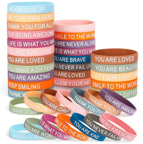 VICROIC 30 st motiverande citat silikonarmband, inspirerande gummiarmband, färgglada inspirerande silikonarmband för kontor klassrum belöningar gåvor fest presenter tillbehör