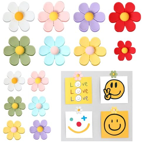OUDQFCJ Juego de 14 imanes de nevera con flores 3D, multicolor, fuertes, para cocina, oficina, decoración, 7 colores, grandes y pequeños
