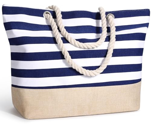 sprecenk Borsa da Spiaggia Mare Donna in Tela, Grande Impermeabile Borsa Tracolla Estivo Beach Tote Bag con Cerniera per Spiaggia Viaggi Shopping Palestra, Blu Oxford