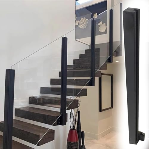 Poste para barandilla vidrio/ pasamano escalera Montaje Lateral Columna de Paneles a Prueba de Viento, Acero Inoxidable Barandilla de Escalera Balaustrada con Herrajes, Negro Plataforma de Escalera Co