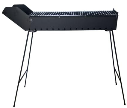Braciere Rettangolare Cuoci Arrosticini e Spiedini carne a Carbonella con Griglia in Metallo e Piedi Richiudibili 74 cm da Esterno nero
