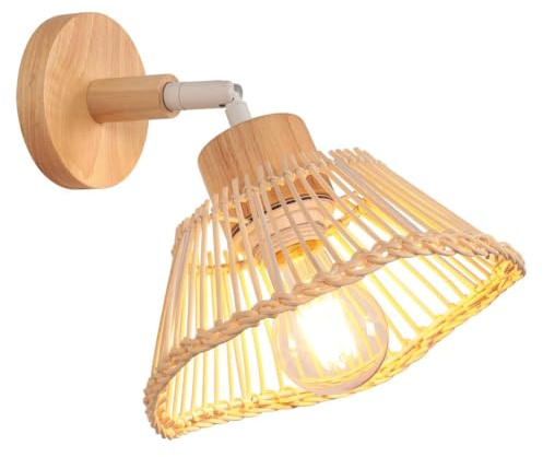 DLGLOLIN Applique da parete in bambù intrecciato a mano lampada da parete in legno interni regolabile decorazione da parete E27 per camera da letto soggiorno corridoio ristorante