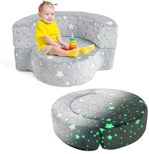RELAX4LIFE Divano Luminoso per Bambini, Materasso 2-in-1 con Fodera Removibile e Lavabile, Cuscino in Spugna ad Alta Densità, Divano Convertibile per Soggiorno, Stanza dei Giochi, Bambini 3 + Anni