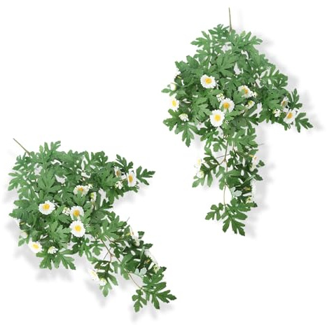 SHENGYIG 2 Piezas Hiedra Artificial Colgante | Flores Colgantes Artificiales, con Margaritas Blancas, Adecuado para Despacho, Salón y Actividades DIY