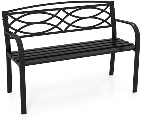 COSTWAY Gartenbank Metall, wetterfeste Sitzbank für 2 Personen, Balkonbank mit Rückenlehne & Armlehne, Metallbank bis 300 kg belastbar, Eisenbank für Garten, Terrasse, Balkon, 116 x 49 x 83 cm