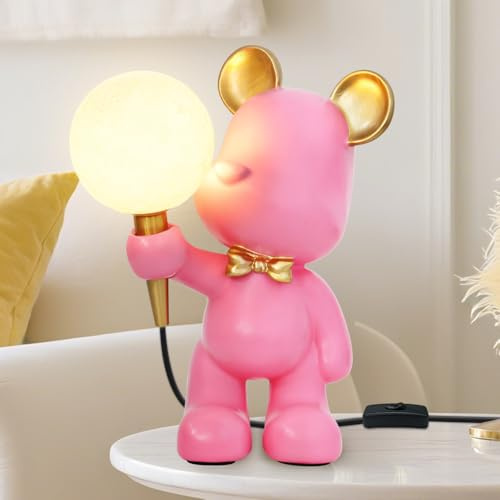 Lampe Kinder,Rosa Bär Tischlampe Nachttischlampe für Kinderzimmer,Lampe für Schlafzimmer,Wohnzimmer, Büro,Augenfreundliche Leselampe mit G9 Sockel,kompatibel mit Warmweiß und Kaltweiß LED,Nachtlicht