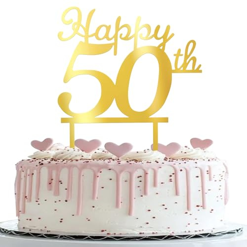 Xsstarmi 3 Pack Happy 50th Birthday Cake Topper Gold Mirrored Acrylic Cake Pick for Cheers to 50 Fabulous Birthday Anniversary Celebrations Party Cake Decorations Supplies