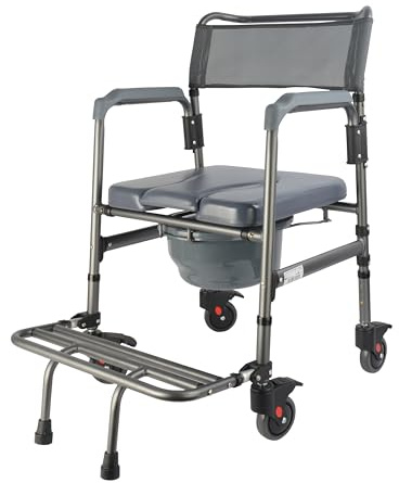 Identités, Fauteuil de toilettes Sardaigne, Améliore l'Autonomie Aux WC, Pliable, Réglable, Pot Amovible, Poids Max 130 kg, Modèle À Roulettes, Gris