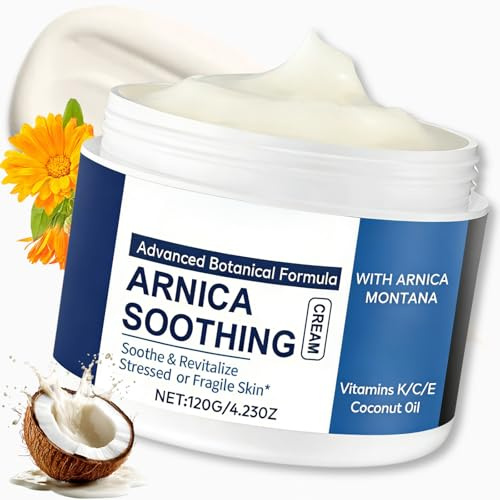 Arnica Body Moisturising Cream with Coconut Oil & Vitamins C E K, 120g | Fast-absorbing, non-greasy botanical moisturiser for hands, feet, knees, arms and neck; ideal for daily massage
