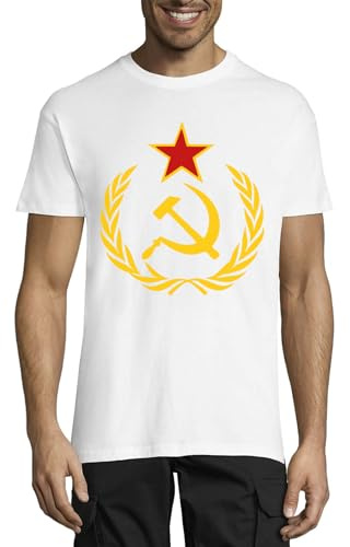 T-shirt à col rond en coton pour homme Motif marteau et faucille de l'Union soviétique Blanc, blanc, S