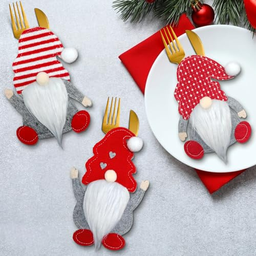 Eopvttge Bestecktasche Weihnachten filz, 6 Weihnachtsmann Besteckhalter, Tischdeko Weihnachten Modern, Bestecktaschen für Weihnachtsgeschirr, Gabeln und Löffel, Ideal für Weihnachtstischdeko