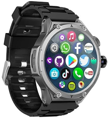 JINSHANGZI Montre intelligente H12 4G/5G Android OS 256 Go de ROM, GPS, Wi-Fi, carte SIM, G00gle Play Store avec caméra rotative pour homme et femme (noir, 4 Go, 64 Go)