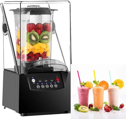 Commercial Blender 2200W with Quiet Hood, Large 2L Cup, Six Stainless Blades, Smoothie Maker, Ice Crusher, Durable Food Processor for Bar, Cafe, Kitchen, Restaurant