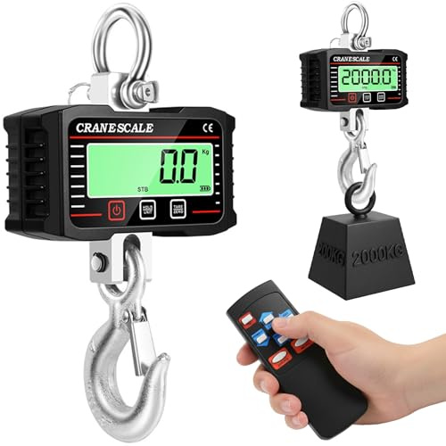 Kranwaage 2000kg/4000 lb - Digitale Hängewaage mit Fernbedienung, Präzisem Sensor & LCD-Anzeige, für Bauernhof, Fabrik, Bau, kg/lb/N