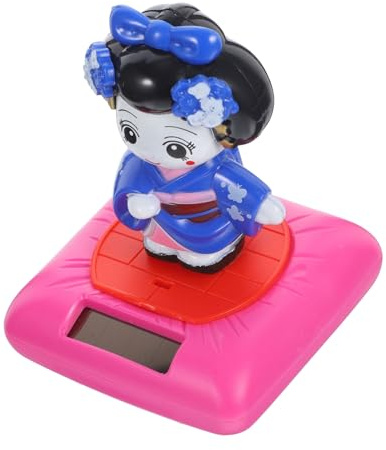 Gatuida Figurine Solaire Kimono Poupée Bleue à Tête Tremblante, Décoration Voiture Intérieure en Plastique Résistante à l'usure Panneau Solaire, Ornement Créatif pour Voiture