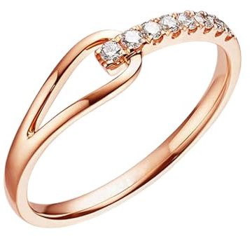 Whoiy Hochzeitsringe Damen Rotgold Echt, Verlobungsringe 750 Echt Gold mit 0.11ct Diamant Unique Bandringe 18 Karat für Frauen Gr. 61 (19.4)