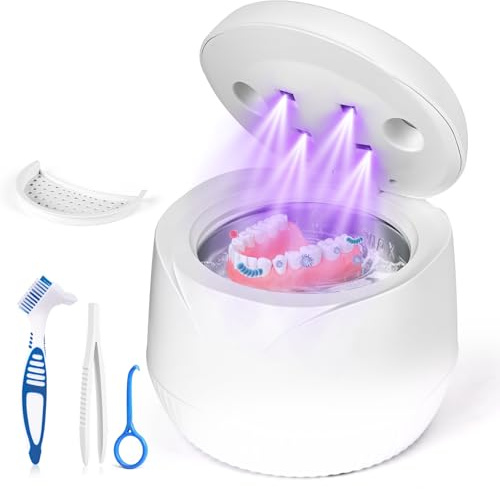 Gaethra Ultrasonic Retainer Cleaner, 45kHz Deep Cleaning with 4 UV-Light, 200ML Retainer Cleaner Machine for Denture Cleaner, Aligners, Mouth Guards, Braces, Jewelry & Toothbrush Heads
