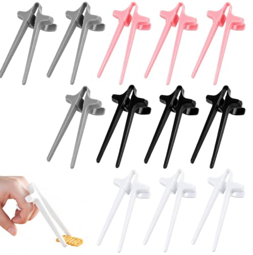 HARY 12pcs Reusable Plastic Finger Chopsticks, Snack Tweezer Tongs | Finger Chopsticks for Gamers and Beginners, Keep Hands Clean, Food Clips for Gaming, Working and Studying