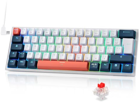 Redragon K617 Clavier Mécanique 60% Filaire AZERTY Compact 61 Touches RGB | Commutateur Rouge Linéaire Pilotes Pro Supportés Anti Ghosting Format Compact Rétroéclairage Personnalisable